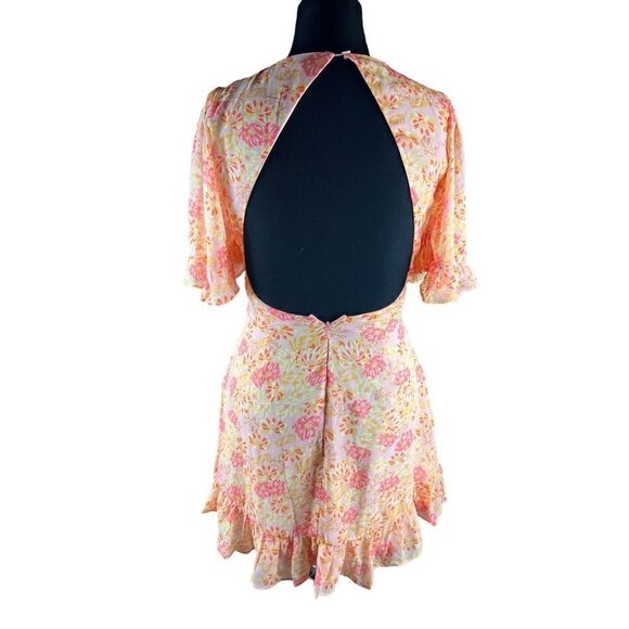 Here comes the Sun lightweight floral flutter sleeve summer dress open back L - Picture 5 of 10